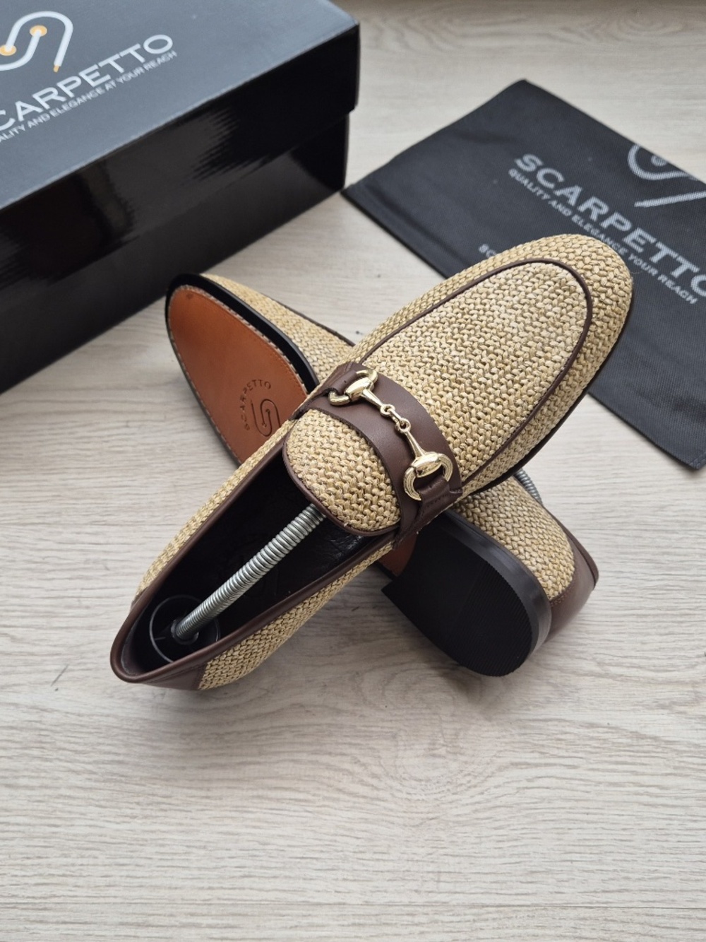 Woven Raffia Loafers with Leather Trim and Horsebit Detail - Picture 5 of 5
